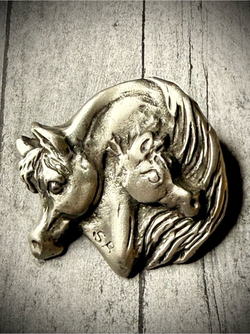 Pewter Mare and Foal Pin - Women's Jewelry